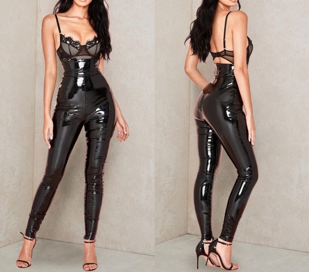 Alt Goth Vamp Black Stretch Patent Vinyl Glossy Pant S Edgy Sultry House of CB